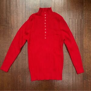 Fire Engine Red Women’s Mock Neck Sweater, Ribbed Knit, Size XS